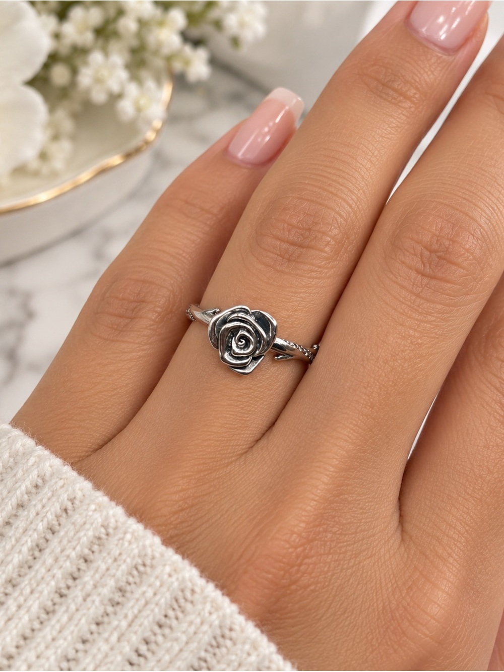 Silver Rose Ring 925 size 8